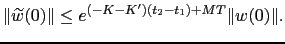 $\displaystyle \Vert\widetilde{w}(0)\Vert \leq e^{(-K-K^\prime)(t_{2}-t_{1})+MT} \Vert w(0)\Vert.$