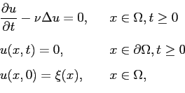\begin{displaymath}\begin{array}{lcl} \displaystyle \frac{\partial u}{\partial t...
... \ge 0  [0.3cm] u(x,0) = \xi(x), & & x\in \Omega, \end{array}\end{displaymath}