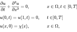 \begin{displaymath}\begin{array}{lcl} \displaystyle \frac{\partial u}{\partial t...
...]0,T[  [0.3cm] u(x,0) = \chi(x), & & x\in \Omega, \end{array}\end{displaymath}
